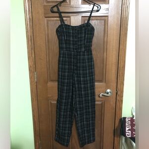 Petite Lush spaghetti strap gingham jumpsuit